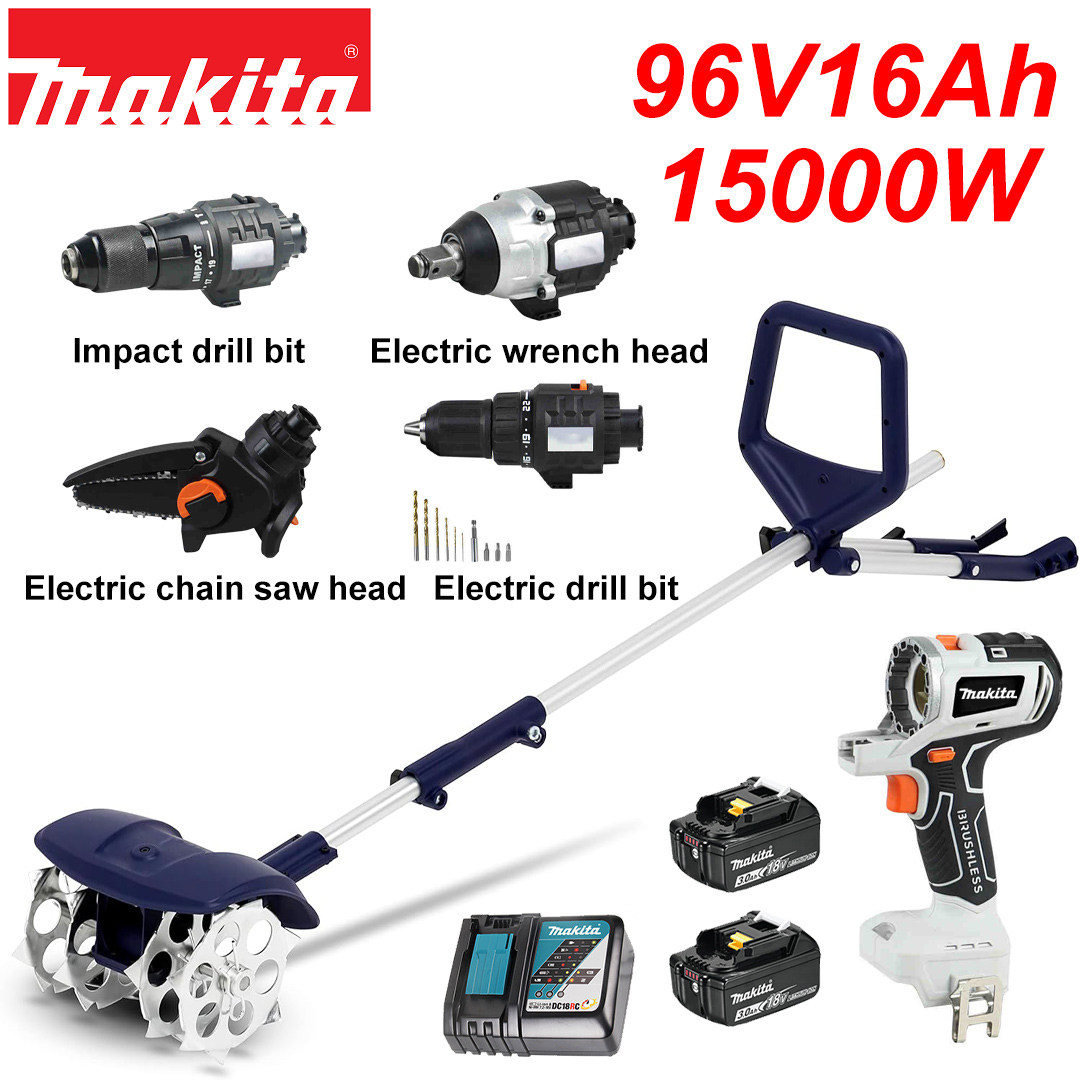 Brushless motor*1+tillage machine*1+electric drill*1+wrench head*1+electric impact drill*1+electric chain saw head*1+batteries*2+charger*1